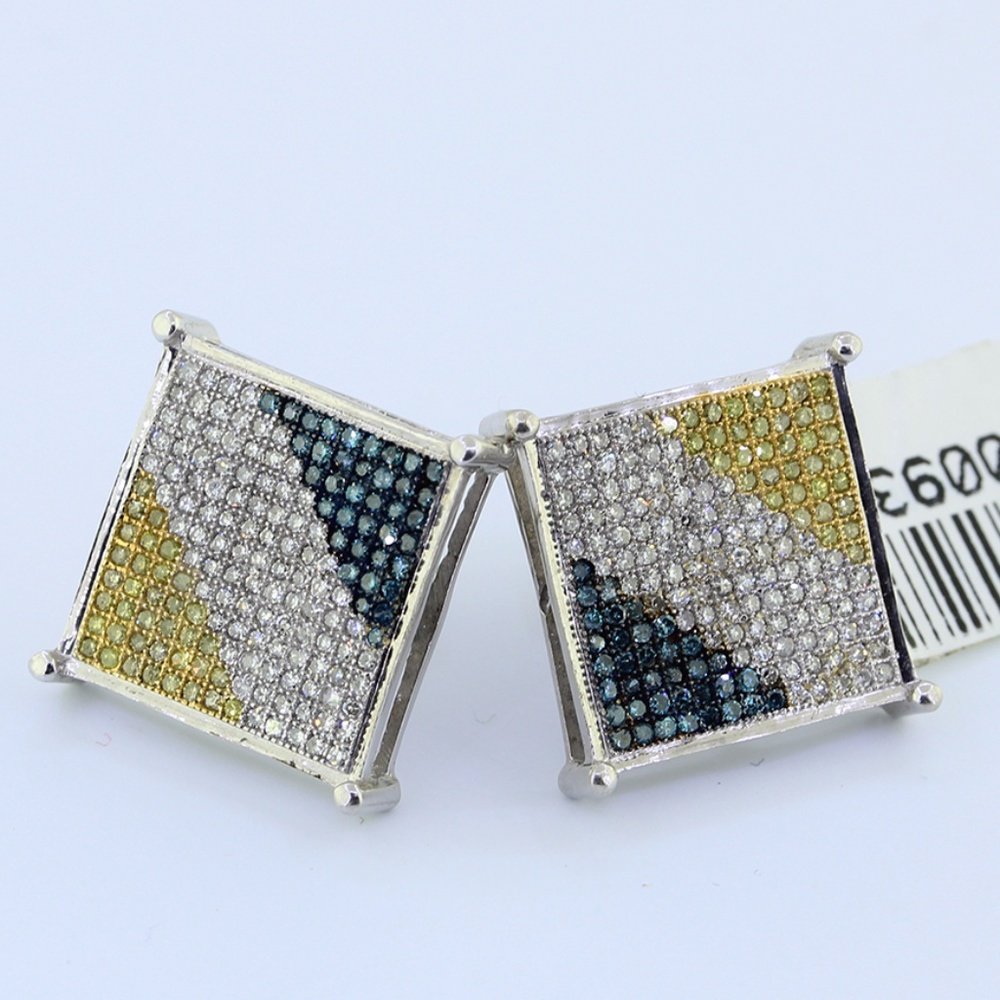 White Gold Blue White & Yellow Diamonds Earrings